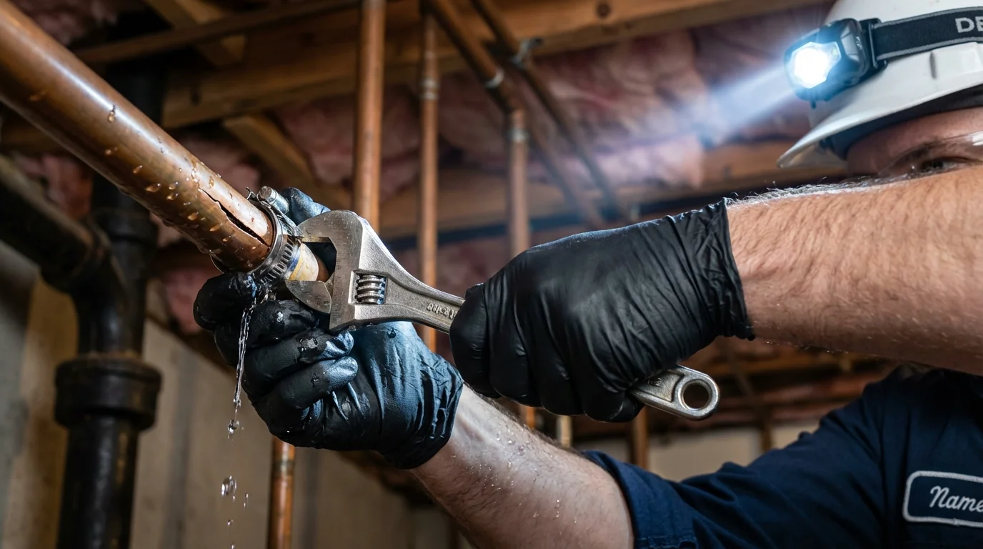 Emergency pipe clamp repair being performed by a Johns Plumbing LLC plumber in Makawao