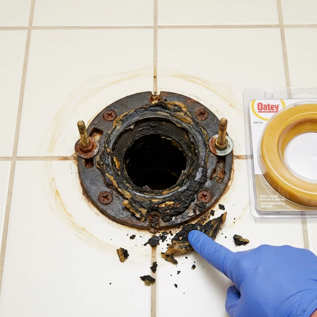 Failed wax ring showing water seepage at the base of a toilet in a Makawao, HI home